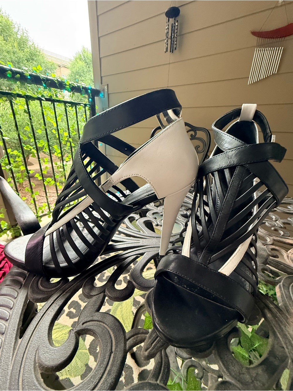 Calvin Klein Black and White Strappy High Heel Sandals
